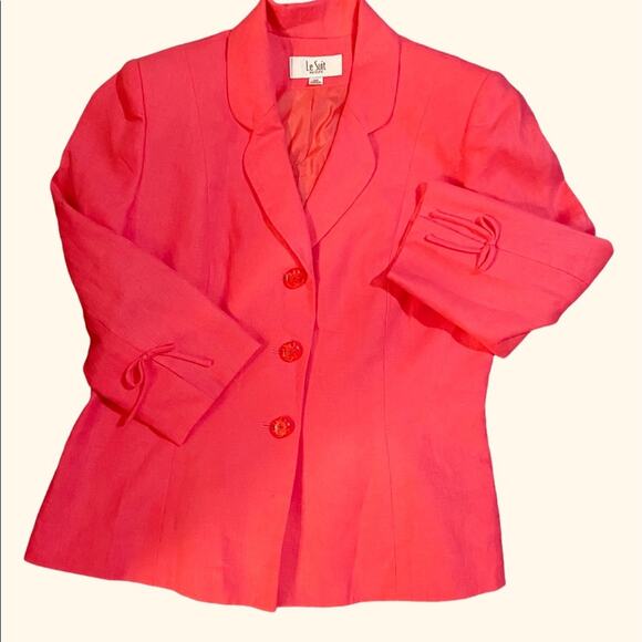 Y2K Pink Powersuit Office Dopamine Girly Minimalist Linen Blazer 12 Petite - Picture 1 of 7